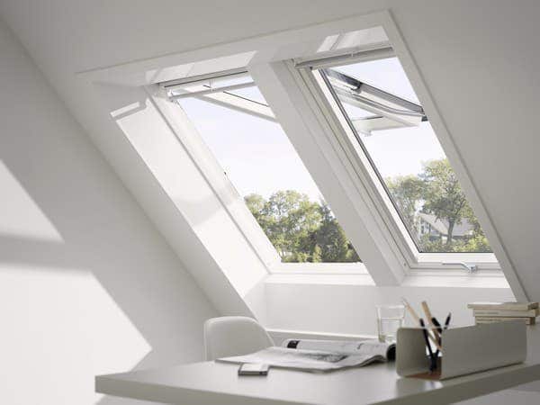 two velux top hung roof windows in study